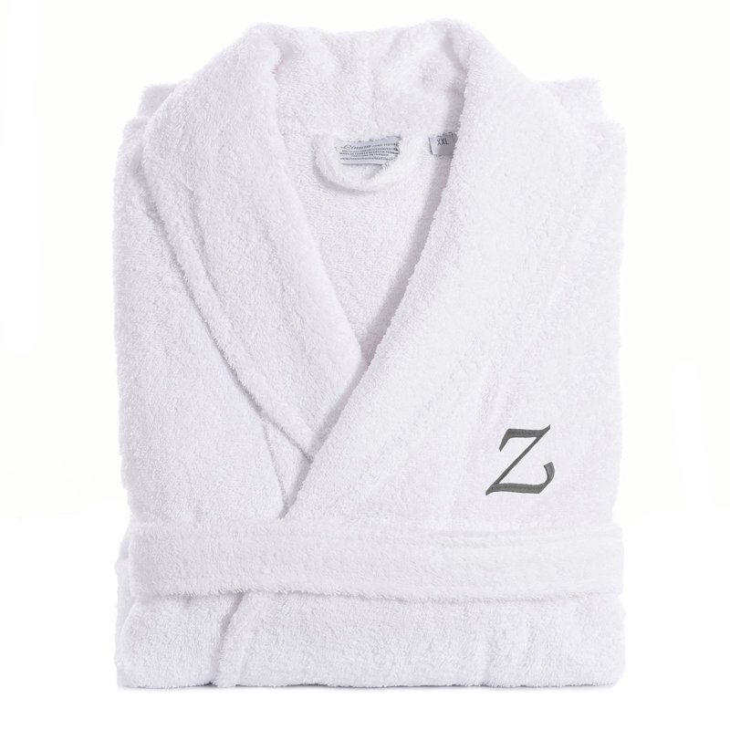 Personalized Terry Cloth Gender Neutral Mid-Calf Bathrobe with Pockets, Grey, Z, Large/Extra Large
