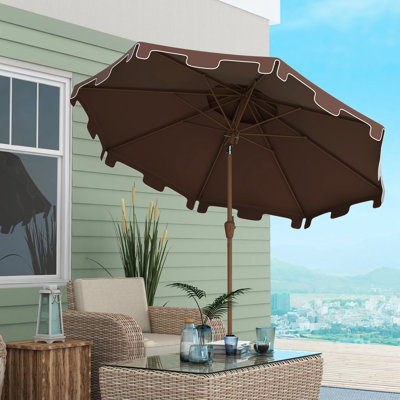Parasol de patio 9 'avec fonction d'inclinaison et de manivelle - Double toit à volants pour l'extérieur