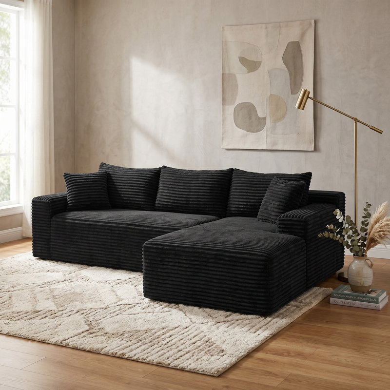 Canapé modulaire 106,32 "avec canapé en L modulaire avec méridienne en forme de L, canapé modulaire rembourré en velours côtelé faisant face à la droite pour le salon, la chambre à coucher