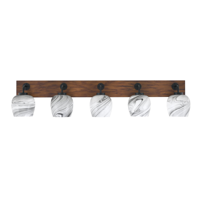 Barre d'éclairage de salle de bain 5 lumières Oxbridge, Noir mat/brun