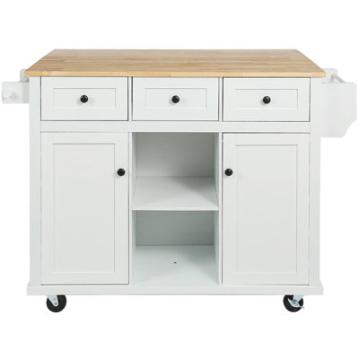 Kitchen Cart With Rubber Wood Drop-Leaf Countertop