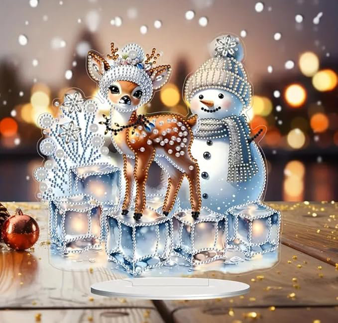 Anthiathia  5D DIY Christmas Diamond Painting Kit Crystal Rhinestone Acrylic Table Top Decoration (Snowman and Reindeer 1)