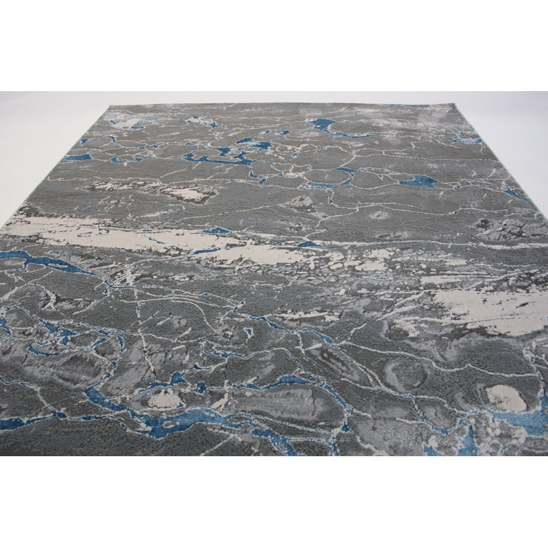 Tapis bleu / gris Ornellas, Rectangle 7 pi 11 po x 10 pi 2 po