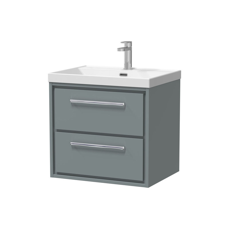 Hudson Reed Lille 600mm Fern Green 2 Drawer  Wall Hung Vanity Unit With 1 Tap Hole Basin, Coastal Grey