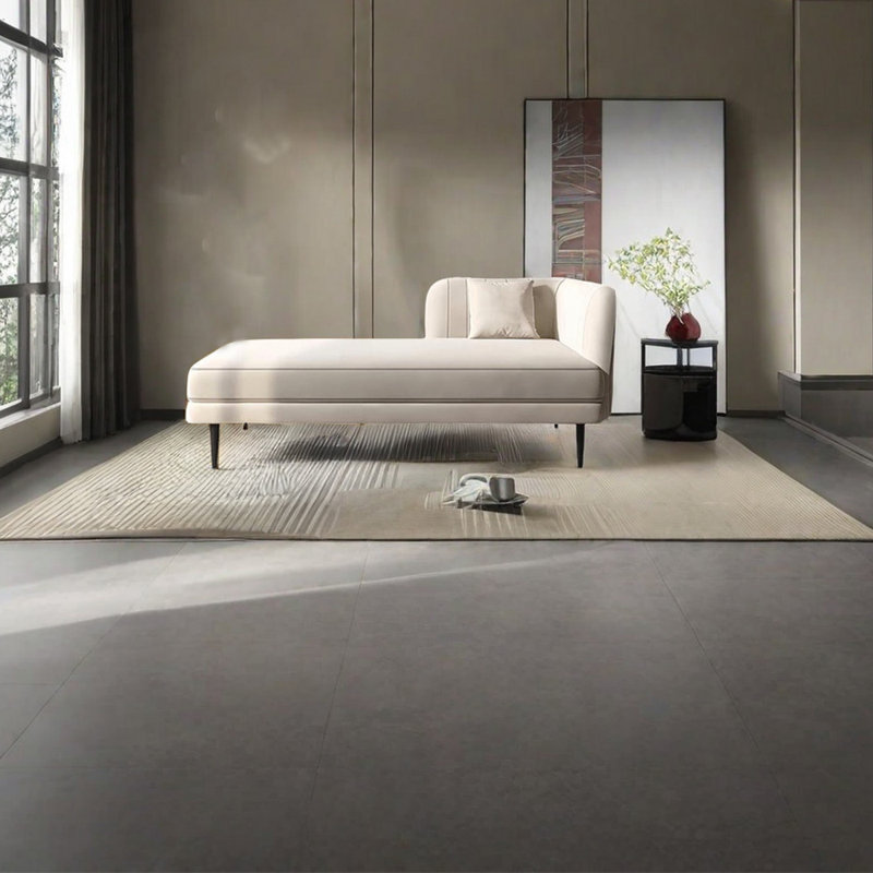 Chaise longue rembourrée Tione, Accoudoir à droite (vu de face), Beige