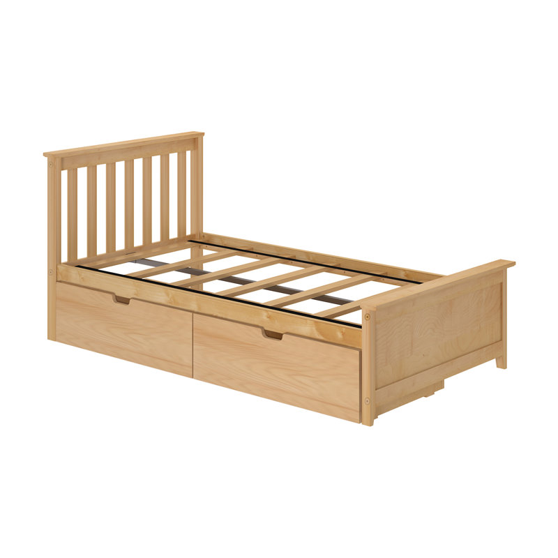 Lit plateforme simple en bois massif 2 tiroirs Boling, Naturel