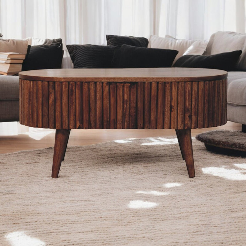Table basse en bois massif miel caramel Mokka, pieds nordiques, brun, table
