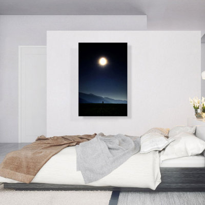" Man Standing Looking At Bright Moon In The Night "