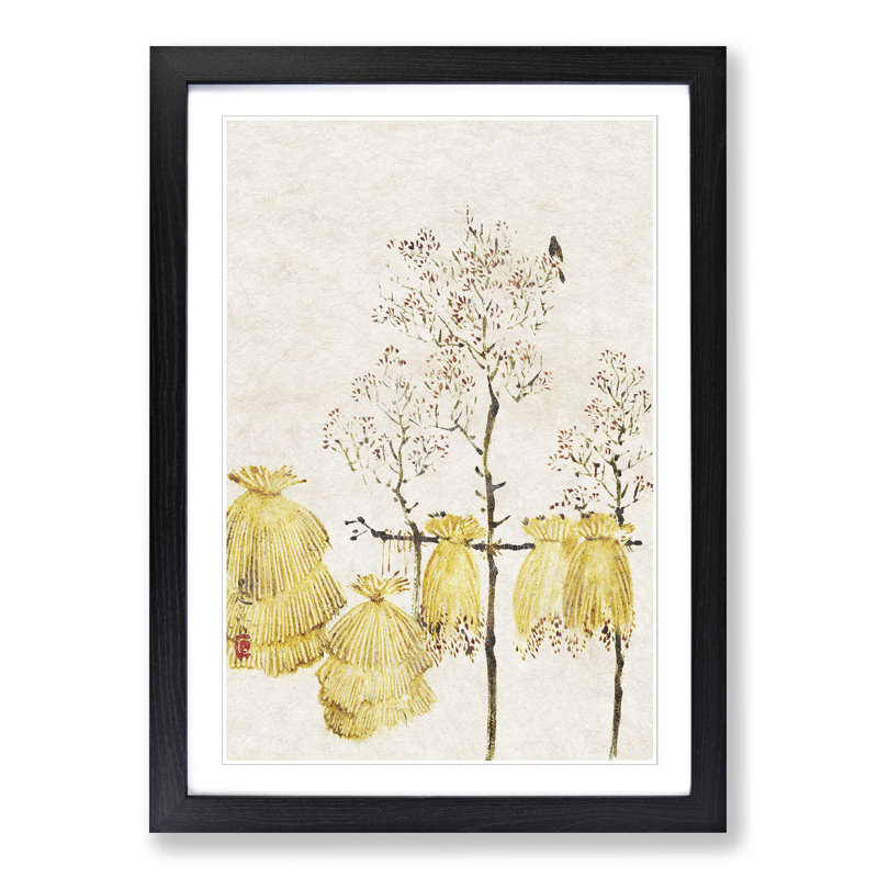 Bird In A Tree by Shibata Zeshin - Single Picture Frame Painting, Black Framed, 33cm H x 24cm W x 2cm D