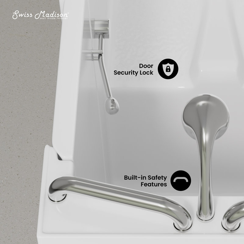 Baignoire de trempage à accès direct Aua 53 po x 27 po Aua en blanc lustré, ensemble de robinets, bonde, barres d'appui, oreiller inclus