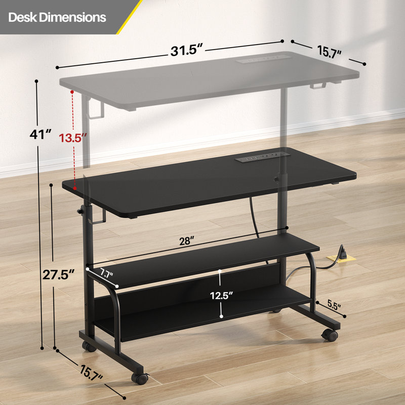Table de chevet Susse 31 "avec prise de courant et hauteur réglable, Noir
