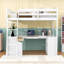 Lit mezzanine 2 tiroirs avec bureau, tablettes et armoire