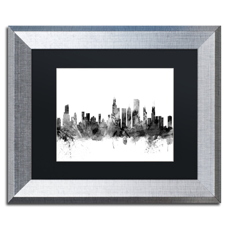 "chicago i horizon bw" , impression encadrée, H 11 po x l 14 po x P 0,5 po, Noir