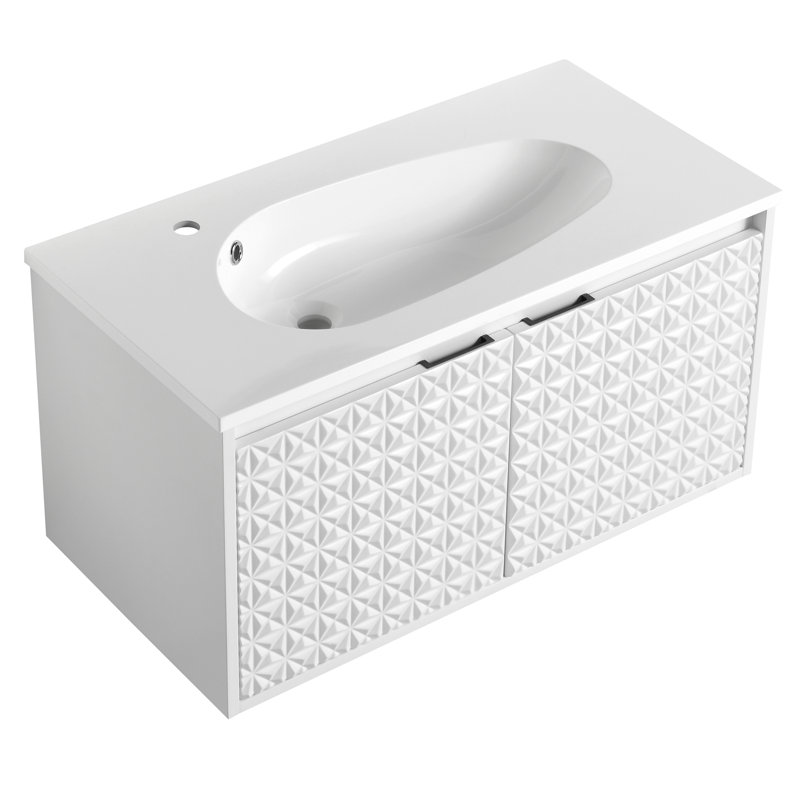 Lavabo de salle de bain en résine 36 "à forme de goutte, monotrou, blanc brillant, filet de 29,7 lb, sans armoires ni installation de drainage, lavabo blanc avec robinet, poids net, seulement