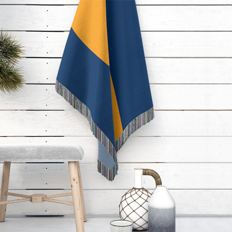 Utah Hand Woven Throw Blanket, 80" W x 60" L, Navy/Gold/Navy