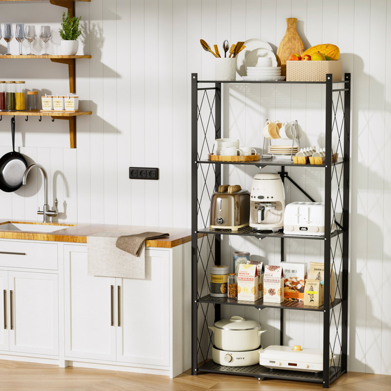 Metal Folding Storage Shelving Unit, 5 Tier Storage Rack for Kitchen, Laundry Room, Garage & Basement