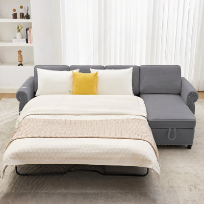 Canapé-lit escamotable de 106,5 po, canapé modulaire 4 places, canapé-lit 2 en 1, chargement sans fil, ports de chargement USB, matelas en mousse à mémoire de forme, espace de rangement, flanelle