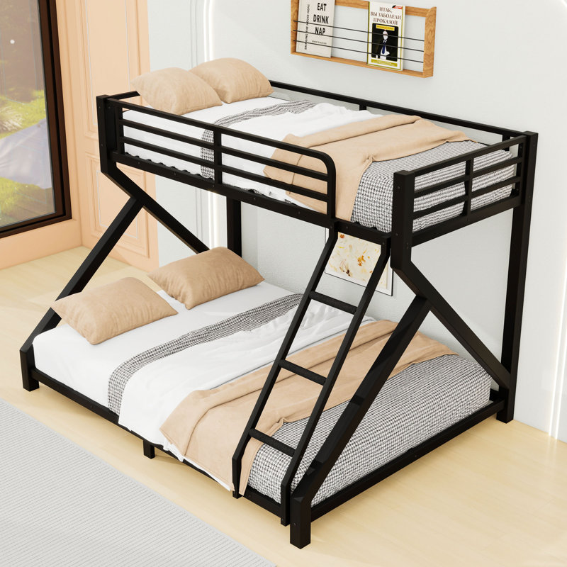 Metal Bunk Bed with Ladders, Extra-Long Twin Over Queen