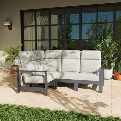 4 Pieces Outdoor Modern Aluminum Sectional High Backrest Patio Sofa Set, Outdoor Patio Furniture Set With 6 Inch Cushions