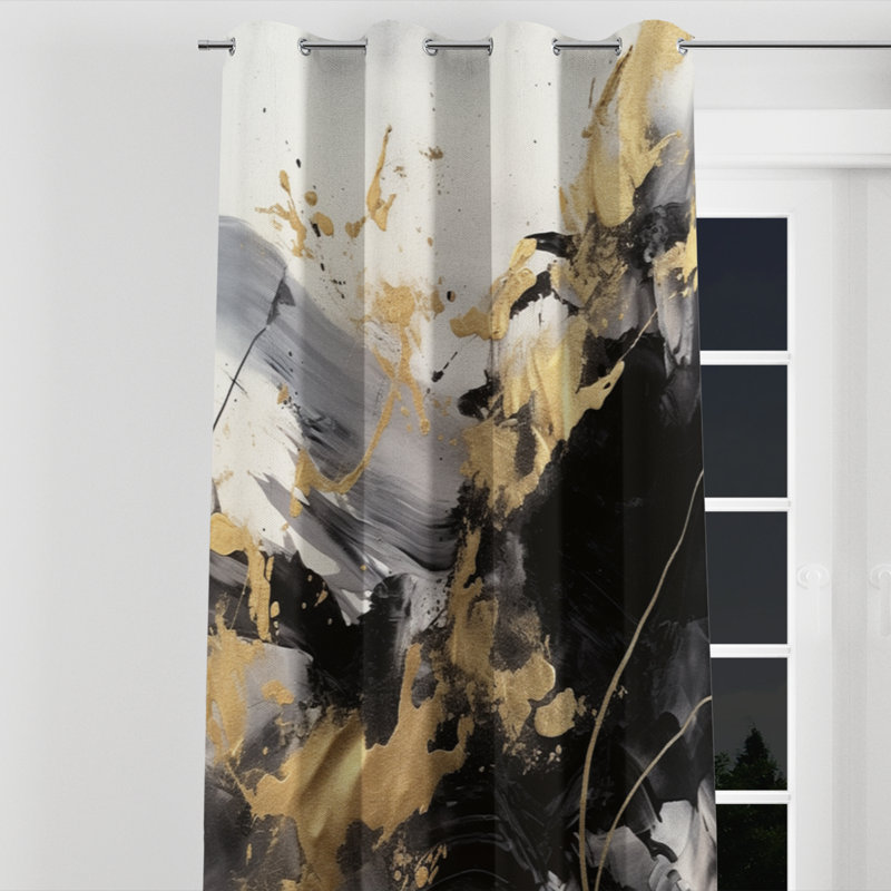 Andressa - Abstract Grommet Curtain - Velvet Room Darkening - 1 panel, 52" W x 84" L, Silver Grommets