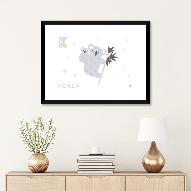 Koala - reproduction d'impression, H 24 po x l 32 po x P 1 po, Blanc, Papier encadré noir
