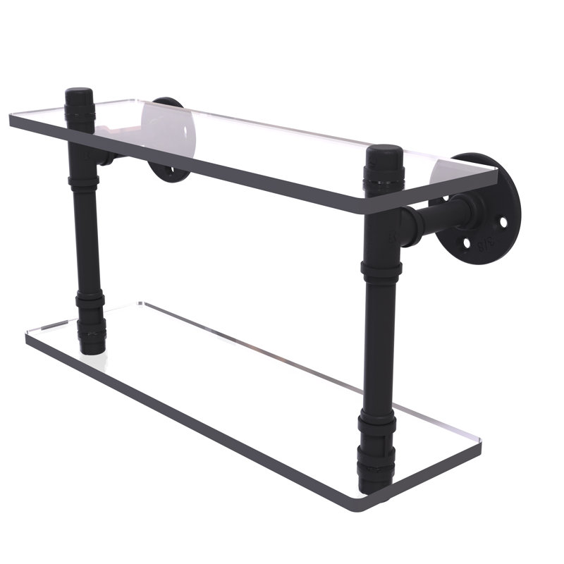 Bayer 2 Piece Industrial Pipe Shelves, Matte Black, 9.4" H x 16" W x 5.6" D