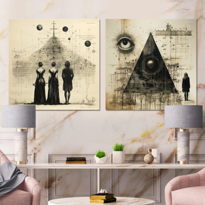 Enchanted Witch Surreal Collage I - Surrealism Metal Wall Decor Square Set Of 2
