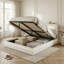 Ottoman Bed With LED Storage Headboard, Beige Velvet Upholstered Frame-1149462640