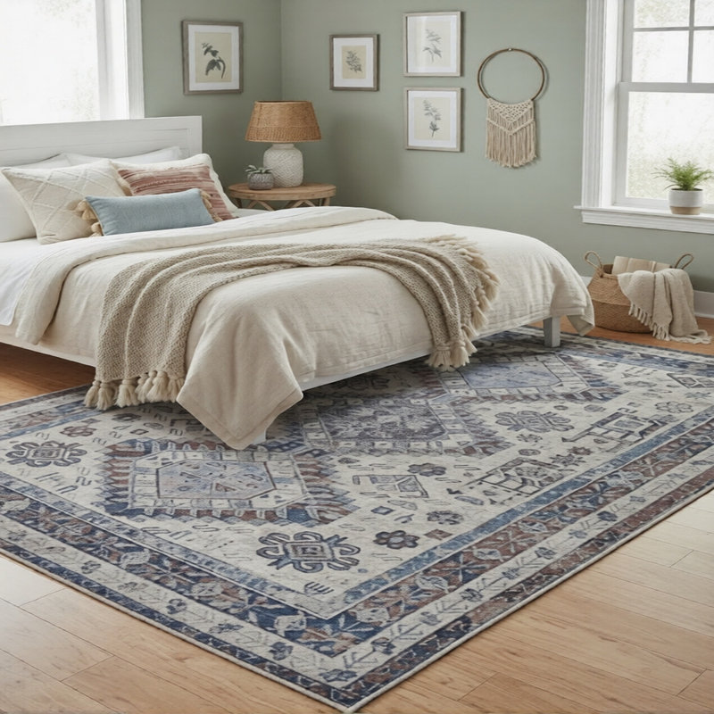 Glidewell Machine-Washable Vintage Boho Medallion Persian Area Rug, Rectangle 2' x 3'