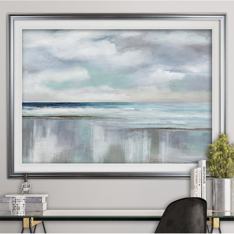 « cyan », reproduction de peinture à l’acrylique encadrée, H 24 po x l 32 po x P 1,5 po, Argent