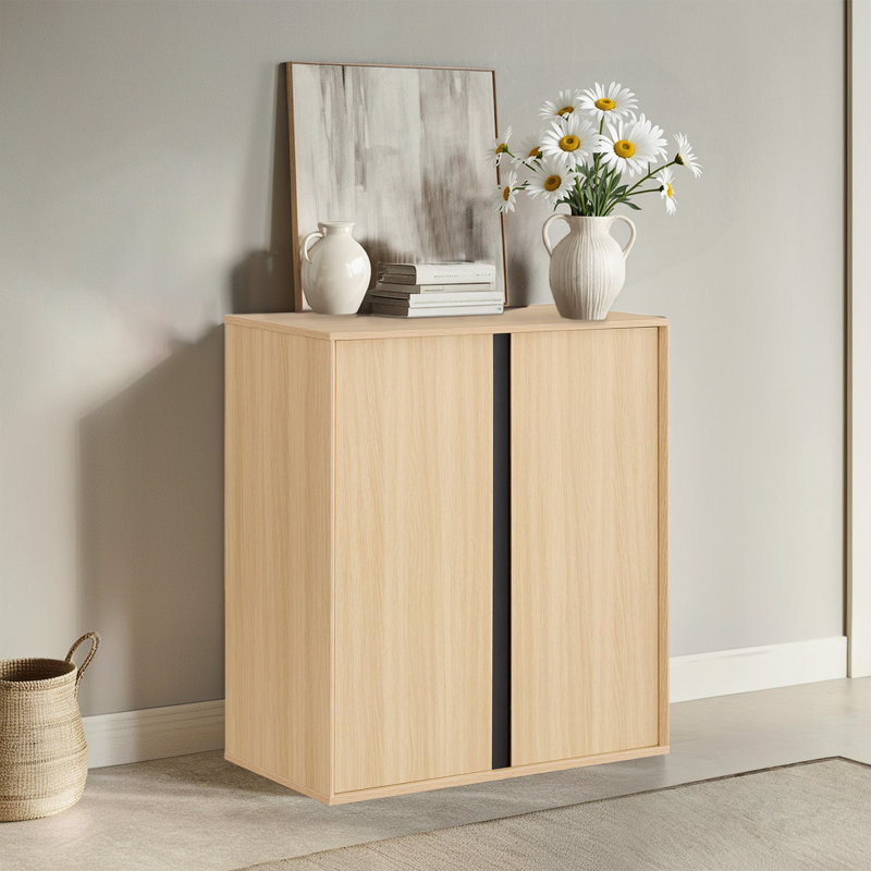  31.5" Modern Sideboard Buffet Cabinet With Metal Accents & Soft-Close Doors, Oak
