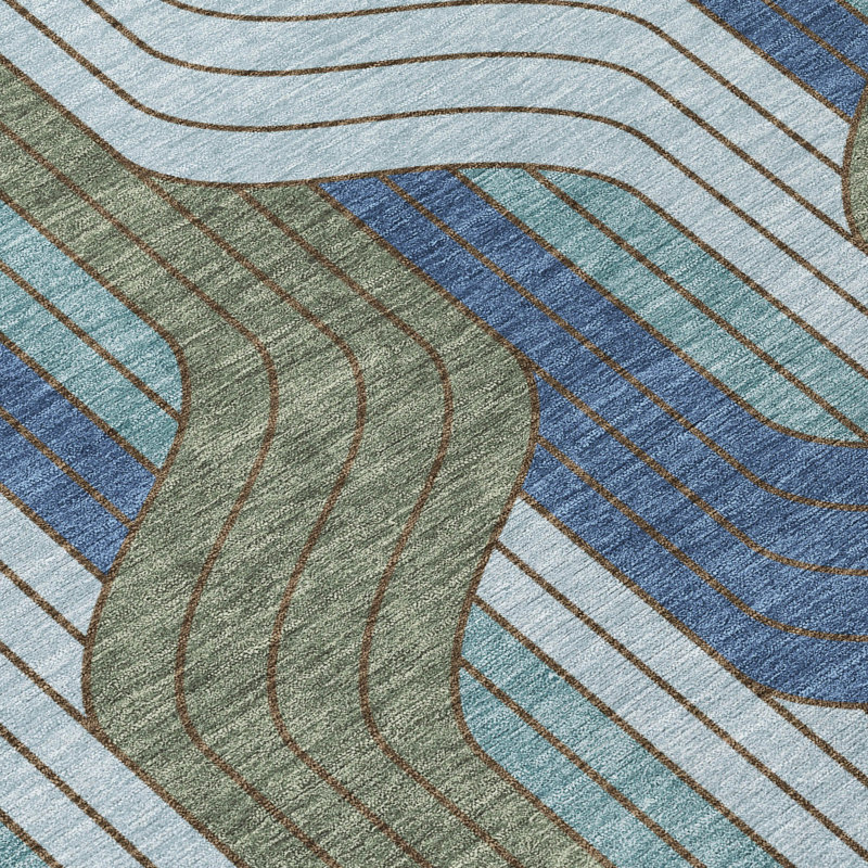 Machine Washable Indoor/Outdoor Lockway ACN2422 Mid-Century Modern Rug, Rectangle 9' x 12'