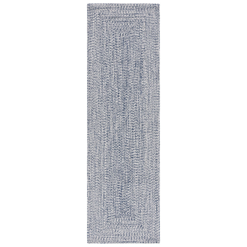 Tapis bleu foncé / ivoire tissé à la main Trombetta, Tapis de couloir 2 pi 3 po x 14 pi, Dark Blue/Ivory