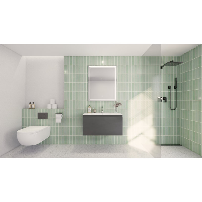 Ensemble de meuble-lavabo mural simple 36 "Tristan, Chêne foncé