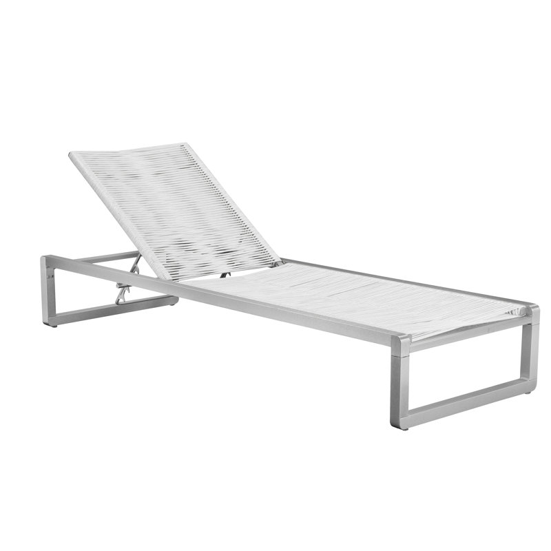  Pangea Home Bella Outdoor Aluminum Chaise Lounge – Modern Patio Sun Lounger with Quick-Dry Rope & Easy-Move Wheels - White