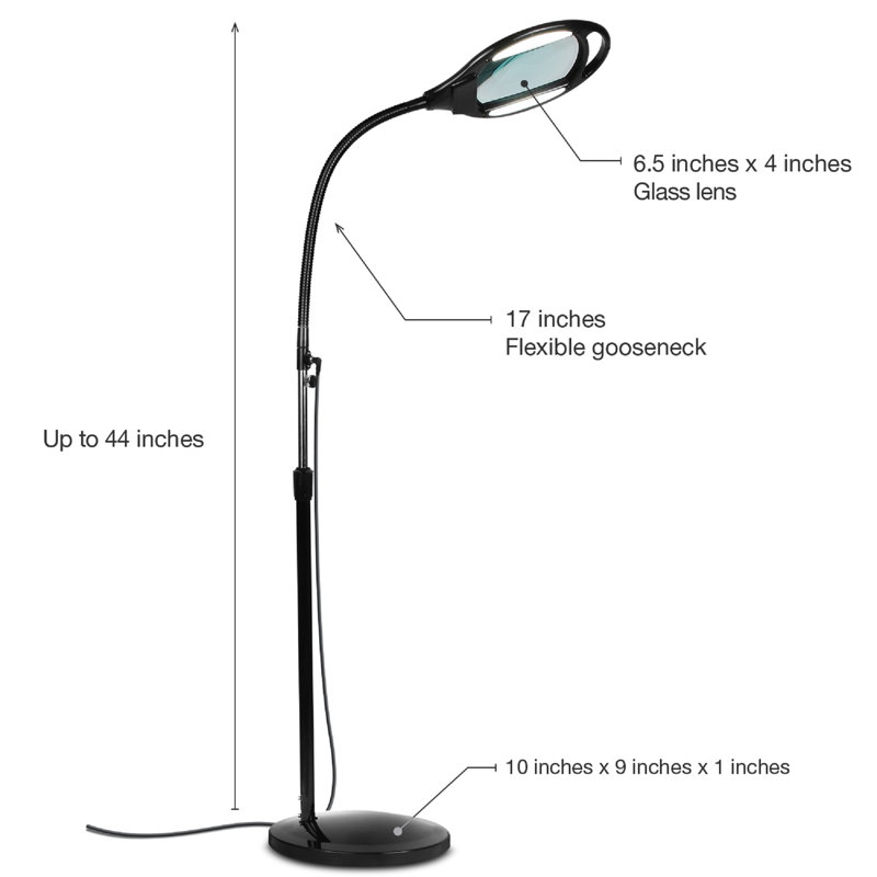 44" Gloss Black Industrial LED Task Floor Lamp with Adjustable Gooseneck