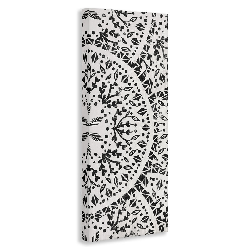 Boho Black and White Fractal Pattern Canvas Print, 10" x 24"