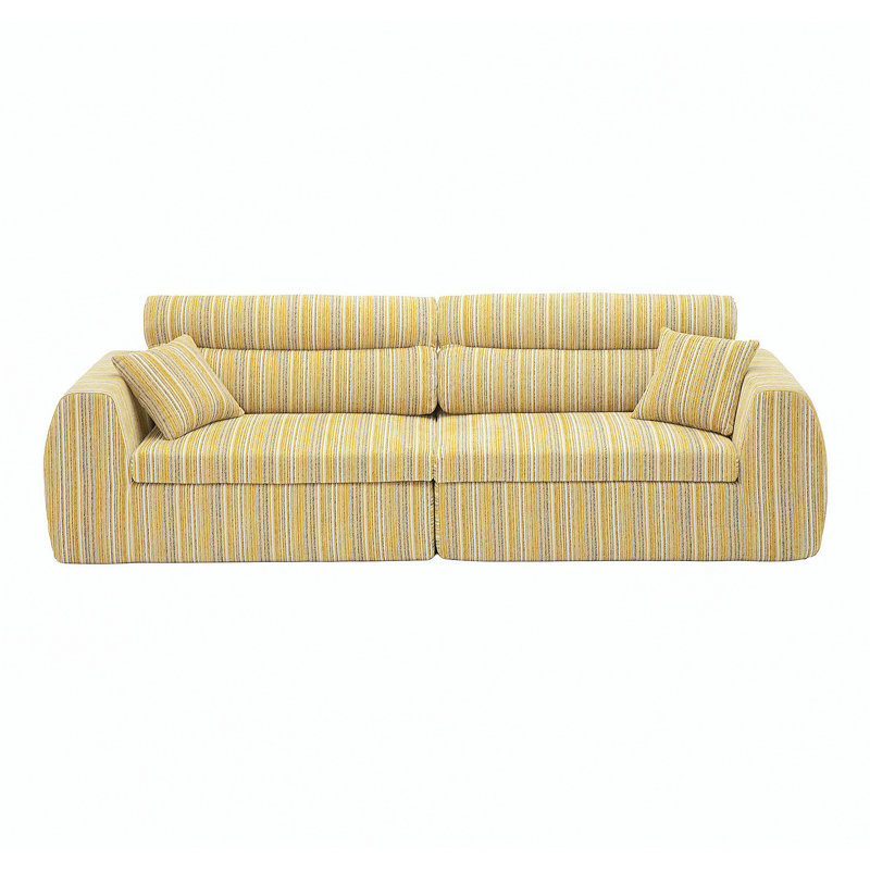 Canapé tissé à compression en chenille rayée, canapé compact à rangée droite avec éponge haute densité, canapé économiseur d'espace requis sans assemblage pour salon, appartement, bureau (rayure Bumblebee)