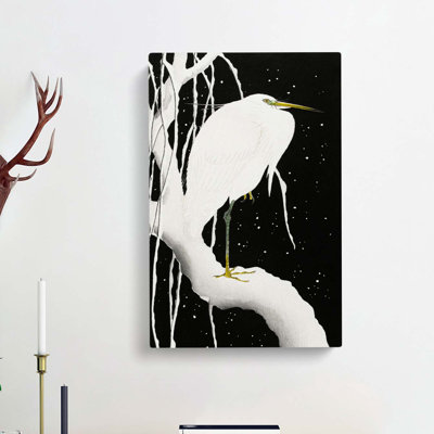 White Heron in the Snow by Ohara Koson - Wrapped Canvas