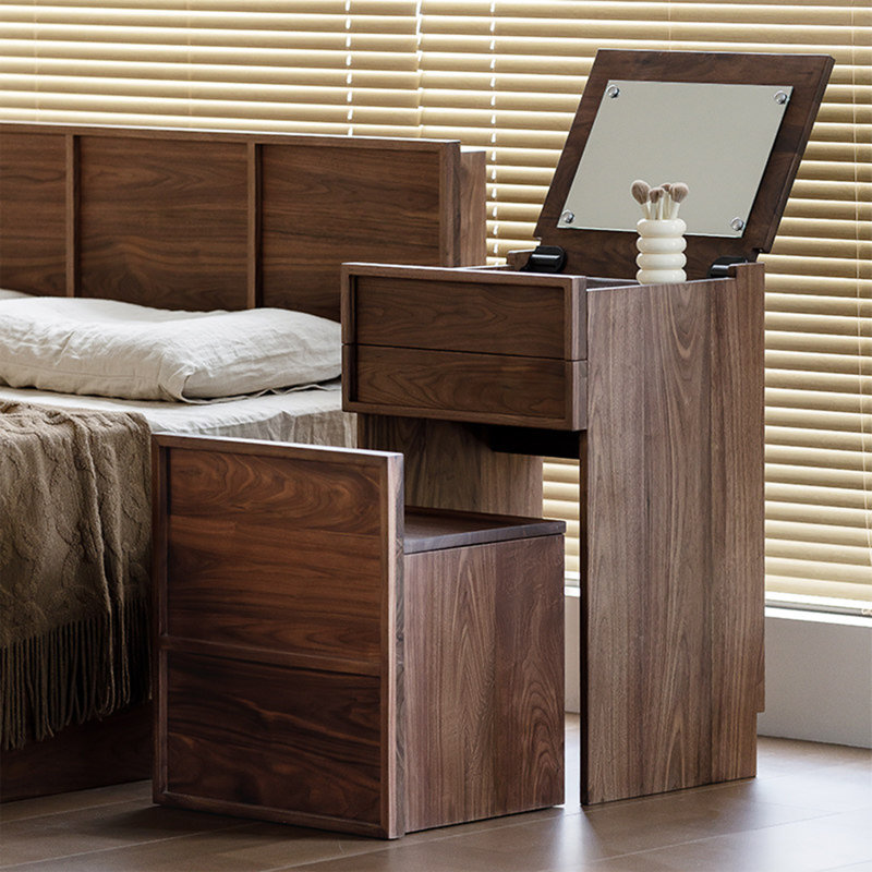 Walnut Solid Wood Vanity with Mirror and Seat