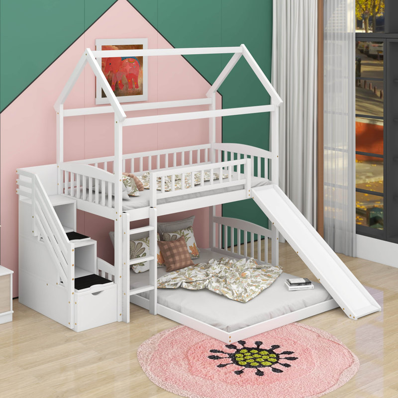 Twin Over Full Bunk Bed With Slide, White