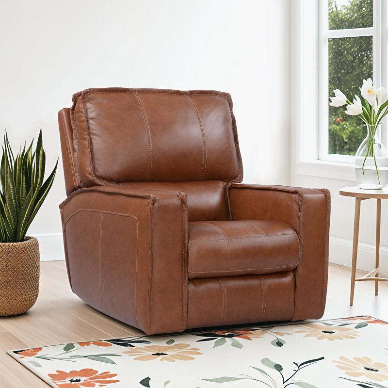 Arzi 41" Wide Genuine Leather Power Recliner, Brown/Genuine Leather