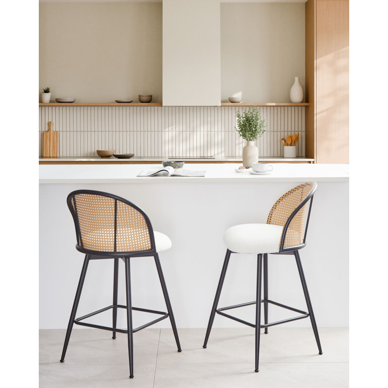 Set of 2 Bar Chairs NATHAN Swivel, Off White, 57"