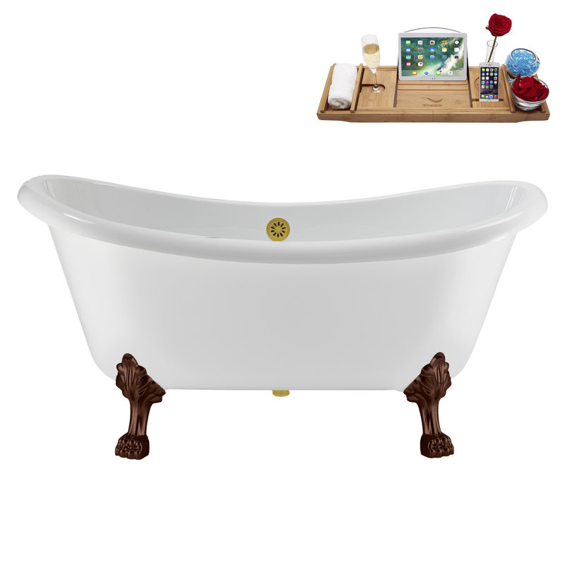 59" Streamline Clawfoot Tub,Tray,Drain, Clawfeet, Oil Bronze, Brushed Gold