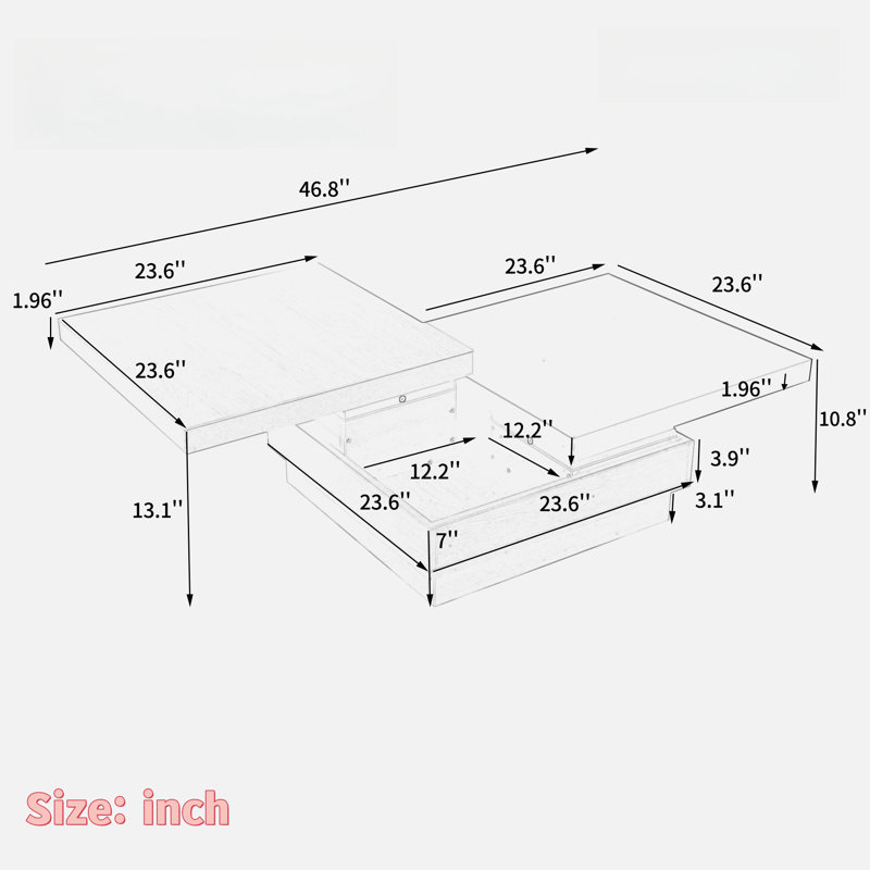 Mohite Modern Square Coffee Table with Rotatable Top, Two Colors Matching and 1 Hidden Storage Space, White/Brown