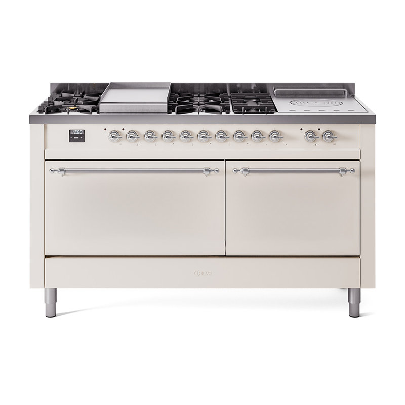 ILVE Nostalgie II, cuisinière à double combustible de 60 po, 7 brûleurs, plaque chauffante, surface de cuisson française