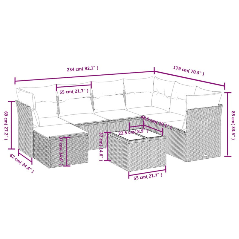  Ensemble de canapé de jardin modulaire en rotin de polyester gris clair