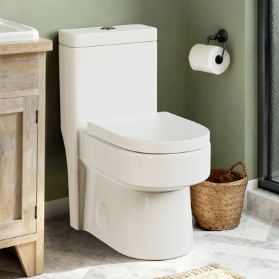 Toilette compacte une pièce BCANHome avec couvercle de siège à fermeture en douceur, double chasse à haut rendement de 1,2 / 1,8 GPF, vitrage résistant à la saleté, peu encombrante pour des aménagements limités