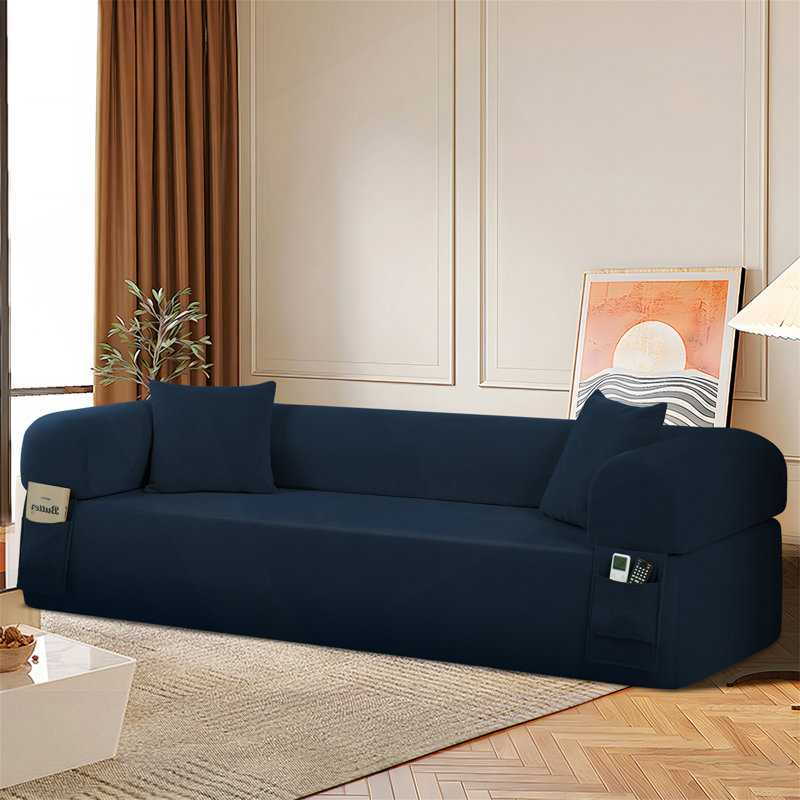 Canapé Spring avec tissu de haute qualité, coussins et rangement - ressorts ensachés, mousse haute densité, Bleu antique