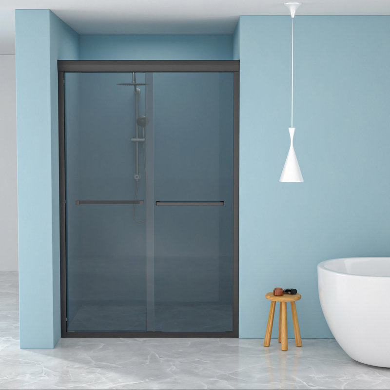 48"W X 76"H Double Sliding Glass Shower Door - 8Mm Tempered Glass With 304 Stainless Steel Frame